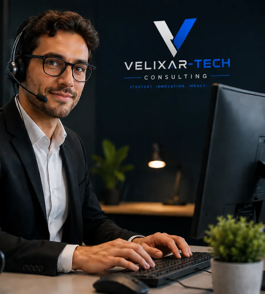 Support advisor at a headset assisting a client